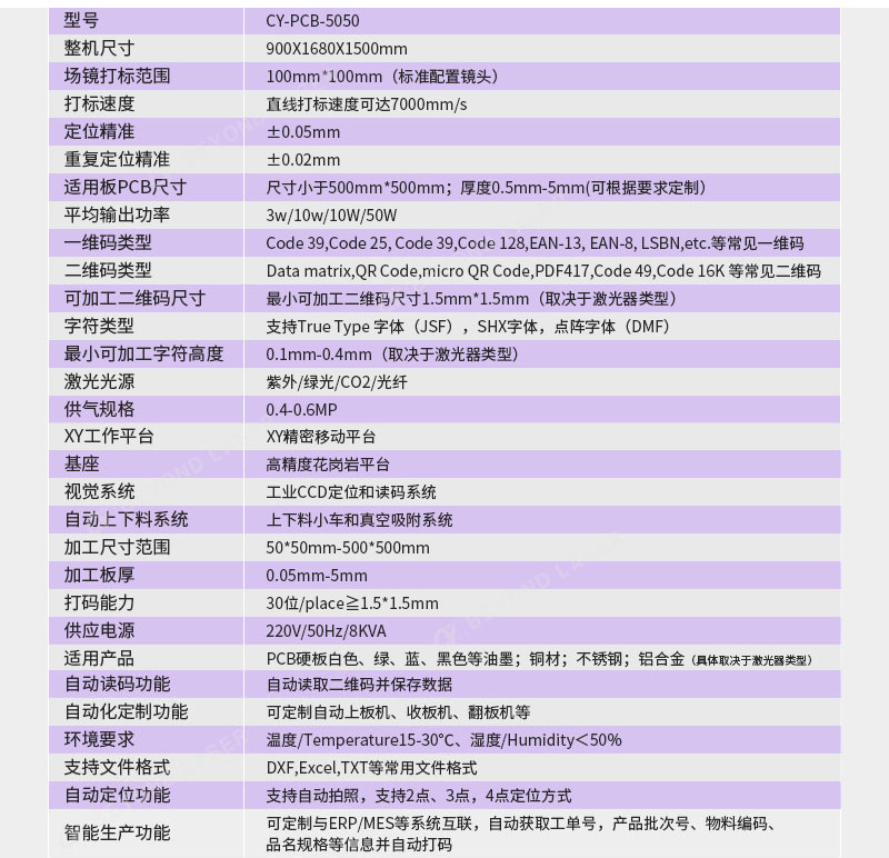 PCB激光打碼機參數